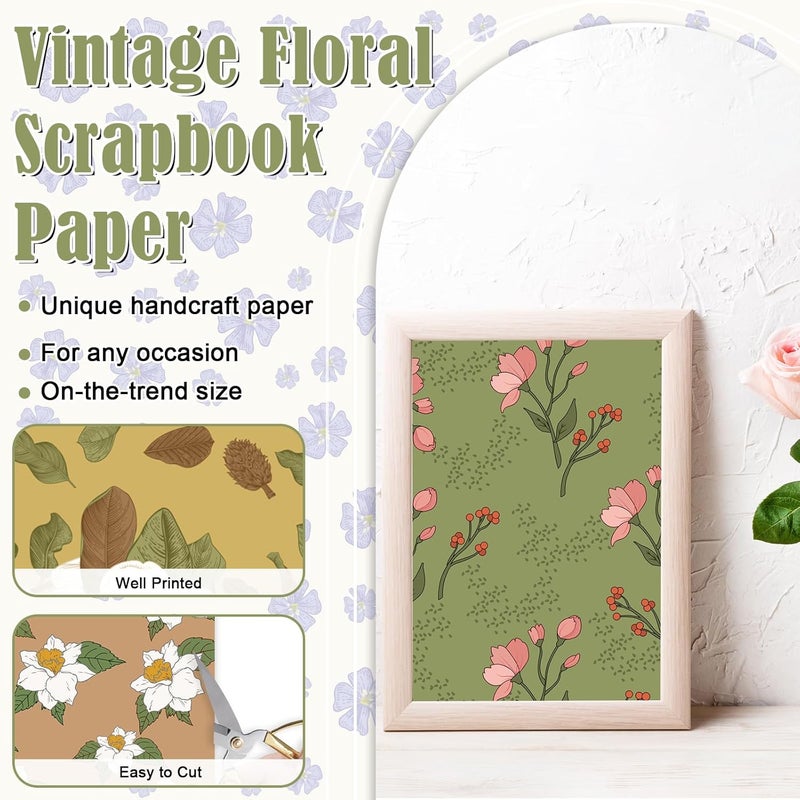 EggSun 48 Sheets Scrapbook Paper 11x11, Vintage Floral Pattern Decorative Scrapbook Paper for Journals DIY Cards and Photo Albums, Aesthetic Craft Supplies for Kids and Adults - Image 3